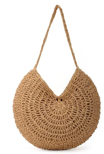 Jywmsc Bolso Grande de Paja para Mujer Bolso de Playa de Verano Bolso de Mano Tejido Bolso de Hombro Tipo Hobo para Vacaciones