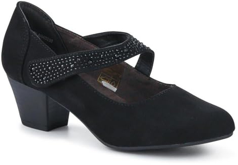 Pavers Wide Womens Wide Fit Cone Heeled Mary Janes | All Year Round | Embellished Shoe | Riptape