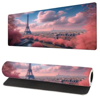 Grand Tapis de Souris XXL 900x400x3mm, Tapis de Souris Gamer Nuage avec Surface en Antidérapant Résistant à l'eau Tapis de Bureau Mouse Pad Ville, sous Main Souris à Bords Cousus pour Bureau Y-1