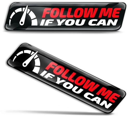 Biomar Labs 2 x 3D Gel Silikon Aufkleber Stoßstange Abziehbilder Emblem Tuning für Auto Motorrad Helm Fahrrad (Follow Me If You Can Schwarz Rot Weiß KS 131)