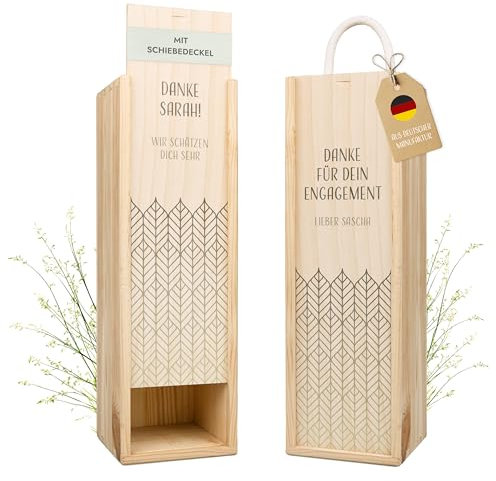 Amari ® Personalisierte Weinkiste aus Holz (Grün) – Holzkiste mit Deckel - Hochwertige Holzbox für eine Weinflasche, Wein Geschenk, Weinbox, Geschenkbox