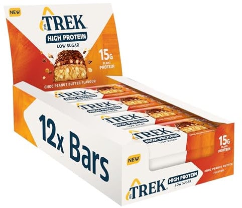 JB's TREK High Protein Low Sugar Choc Peanut Butter Bar - Plant-based protein - High Fibre - 12 x 55g