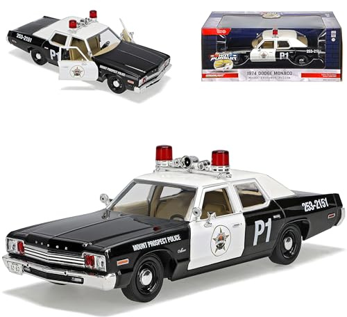 alles-meine.de GmbH Dodge Monaco Limousine Mount Prospect Police 1974 1/24 Greenlight Modell Auto mit individiuellem Wunschkennzeichen