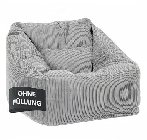 MATERIUM Sitzsack Sessel (OHNE FÜLLUNG) - Grau, Flauschiger Cord Stoff, Riesen Sitzsack ohne Füllung, Bean Bag Chair Without Filling, Bequemer Sessel ohne Füllung, ONLY Cover