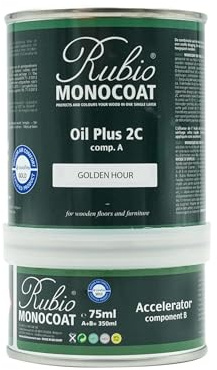Rubio Monocoat Holzöl-Finish 14 m² - Golden Hour | Oil Plus 2C | Schnell trocknendes, umweltfreundliches Leinsamen-Holzöl für den Innenbereich, inkl. Beschleuniger (Teil B) | Protector | 350 ML