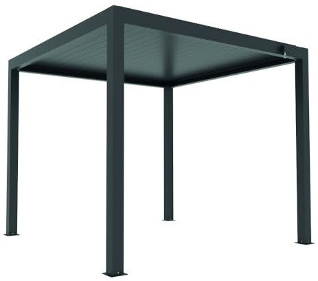 VERDELOOK | Pergola Bioclimatica Atena 120, 4x4 – H.2.5 Metri, Colore Grigio, con Lamelle Frangisole Orientabili, con Grondaia di Scolo, Gazebo in Metallo, Tettoia Giardino