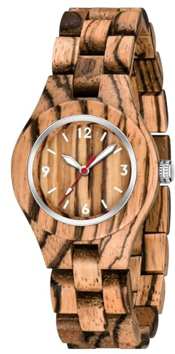 Tiong Damen Holzuhr Bunte Bambus Holzuhren Analoge Quarz Damenuhren für Frauen Verstellbar Holz Leichte Armbanduhr