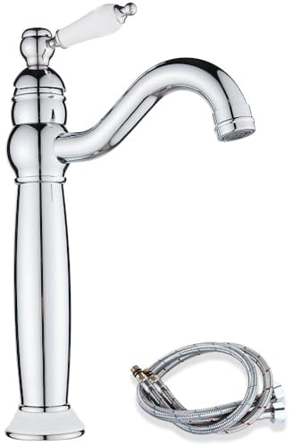 Maynosi Retro Hoch Wasserhahn Bad, Waschtischarmatur mit Keramikhebel, Einhebel Waschbecken Armatur 360°Schwenkbar, Viktorianischer Badezimmer Armatur, Landhausstil, Messing (Chrom)