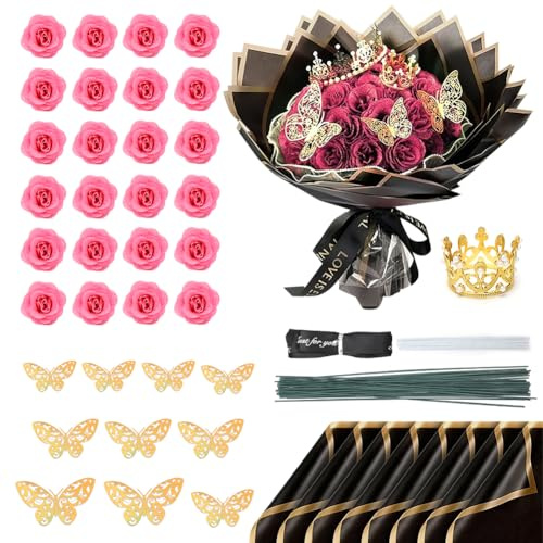 FARYODI Bouquet di Rose con Glitter fai da te, 24 Pezzi, con Corona per Matrimonio, Anniversario, Fidanzamento, Compleanno, Natale, San Valentino