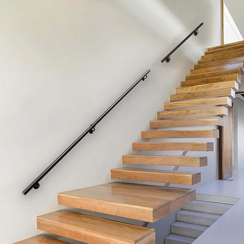 Whnoorher Corrimano Moderno per Scale da 1, 2, 3, 4, 5, 6 Metri, corrimano per Scale a Parete in Legno Nero per Interni ed Esterni o Giardini con Scale in Legno, Ville e Loft(500cm)