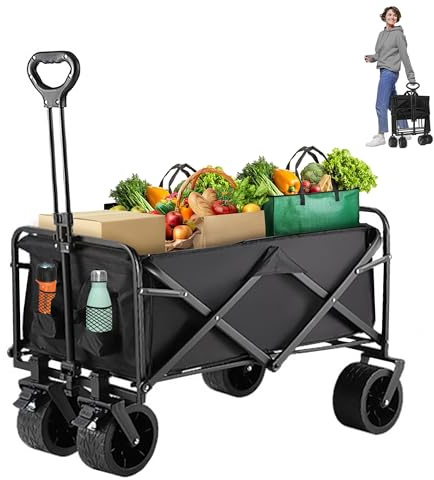 Carrito Transporte Multiusos XXL Carro Plegable Todoterreno para Playa Jardín Camping Compras Mango Telescópico Ajustable Tela Resistente e Impermeable Estructura metálica. Carretilla Carga Máx 150KG