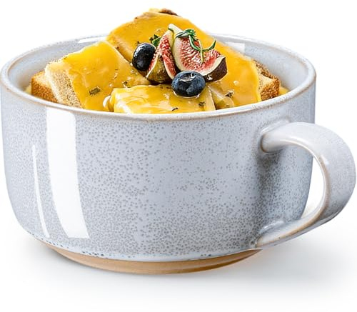 NUTRIUPS Large Ceramic Soup Bowls with Handles, 1000ml Microwave Soup Mug, Heavy Soup Cup & Container with Handles, for Cereal, Ramen, Noodle, Oatmeal(Fog Blue)
