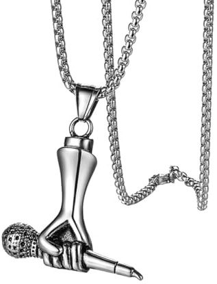 CATIEBYE Microphone Pendant Necklace with Unique Hand-Held Microphone Design for Men Titanium Steel Stylish Silver Chain Easy to Wear and Take, for Valentine'S Day and Parties
