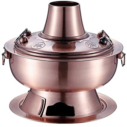 KFGISD, Traditional Chinese Copper Hot Pot,Vintage Copper Hot Pot Charcoal Shabu Shabu Hot Pot Pan Stainless Steel Chinese Cooker Traditional Soup Pot Cookware,Copper Hot Pot(Red Copper,30cm)