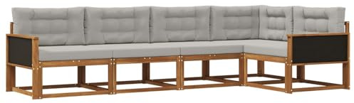 vidaXL Outdoor-Sofagarnitur mit Kissen 5 pcs Natur und Hellgrau, Moderne Terrasse, langlebige Outdoor-Möbel, wetterfeste Lounge, gemütliches Sofa, vielseitige Pool-Couch