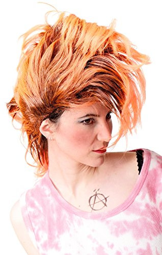 WIG ME UP - PW0078-1-P103PC24 Perücke Faschingsperücke Karneval Punk Glam Vamp Mohawk Iro Auftoupiert Schwarz Neon Orange