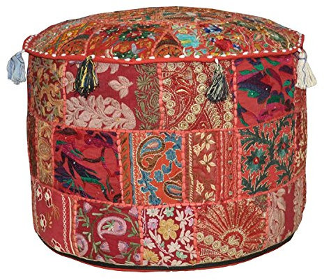 indischen Patchwork osmanischen Pouf, indischen Wohnzimmer Pouf, rund Ottoman Hocker Pouf, Ethnic gesticktes Pouf Indian Pouf Hocker Vintage Patchwork verschönert mit Patchwork-Wohnzimmer osmanischen Cover, 46 x 33 cm von Online von Bazar