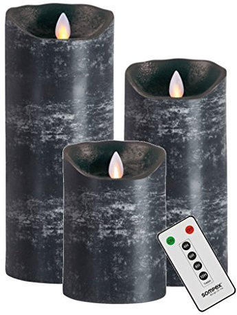 sompex Flame Echtwachs LED Kerze, fernbedienbar, anthrazit, Höhe:3er Set (12.5-23cm + Fernbedienung)