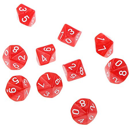Generic 10er D10 Würfel, Rot, 22mm Hexaeder