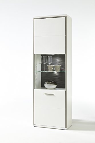 MCA-Furniture Vitrine weiss Hochglanz mit Metallrahmen - Weiß, Large (64 cm W x 201 H 38 D), Wohnzimmer, Esszimmer