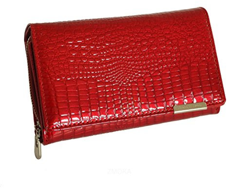 Jennifer Jones - Lang Format sehr feine Leder Croco-Snake elegant Damengeldbörse Portemonnaie (Rubin Kroko Style) - präsentiert von ZMOKA®