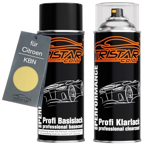 TRISTARcolor Peinture voiture Kit bombes de peinture pour Citroen KBN Jaune Ra Peinture de base vernis clair aérosol 400 ml