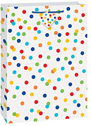 Rainbow Polka Dots Jumbo Paper Gift Bag (45cm x 33cm) 1 Piece - Vibrant & Spacious Present Wrapping Solution