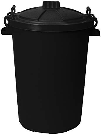 CrazyGadget® Large Black Plastic Dustbin Garden Storage Unit Bin Clip On Locking Lid Heavy Duty - for Rubbish Waste Animal Feed etc. (85 Litre)