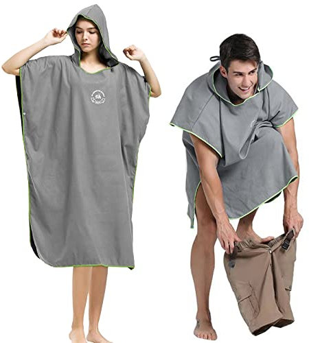 Hiturbo Mikrofaser Handtuch Poncho, Umziehhilfe Strand, Surf Poncho Herren und Damen Changing Robe, Einheitsgröße Warmer Mantel mit Kapuze, Umkleidehilfe Surfen, Schwimmen