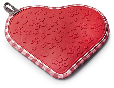 Zeal Silicone with Cotton Hot Mat and Pot Holder Heart Shape, Red, 9-Inch