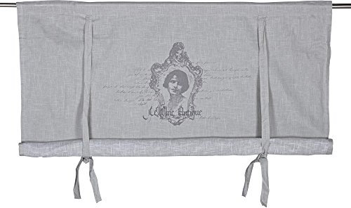 Scheibengardine Raff Gardine Raffrollo Vorhang 'Antique' 120 x 120 cm (BxH) sand/leinenfarben mit Aufdruck Baumwolle Landhaus Shabby French Vintage Retro Antik Nostalgie