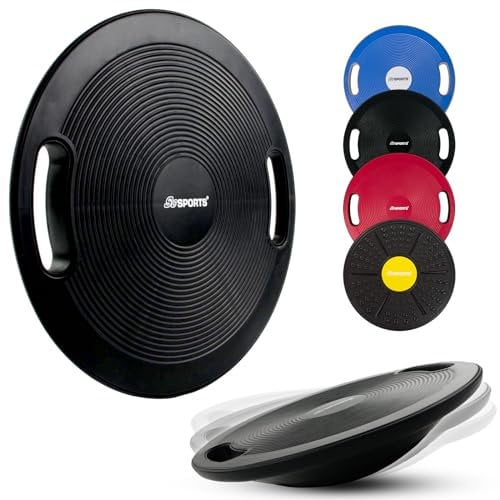 ScSPORTS® Balance Board - Rund, 40/35 cm Durchmesser, mit Griffen, für Fitness, Physiotherapie, Training, Farbwahl - Wackelbrett, Balancebrett, Therapiekreisel, Gleichgewichtstrainer (Schwarz)