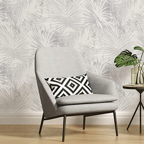 Livingwalls Hygge Vliestapete mit Palmenmotiv 0,53 x 10,05 m – Grau, Beige – Dschungel Tapete mit Blättermotiv Made in Germany – 363851