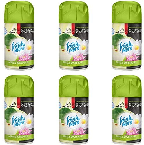 Fresh & More Lufterfrischer Nachfüller 6er Pack Apfel & Wasserlilie 250ml - Duft Nachfüller kompatibel mit Air Wick Freshmatic, Glade Brise - Duftspray für Geruchsneutralisierung & Frische