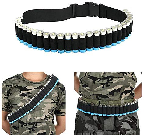 HWZ Shotgun Shell Bandolier Belt 12/20 Gauge Ammo Holder for Tactical Hunting (29 Rounds, 135cm) (black)