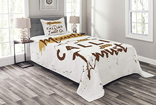 ABAKUHAUS Abenteuer Tagesdecke Set, Ruf der Berge, Set mit Kissenbezügen Sommerdecke, für Einzelbetten 170 x 220 cm, Blasser Kaffee Weiß Braun