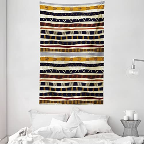 ABAKUHAUS Stammes Wandteppich und Tagesdecke, Trippy Geometric Figures aus Weiches Mikrofaser Stoff Waschbar ohne Verblassen Digitaldruck, 140 x 230 cm, Schwarz Beige Braun