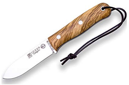joker Coltello da caccia CO113-P con mango Legno d'ulivo e lama in acciaio 10 Sandvik 14c28n cm, 155 grammi, include custodia in pelle con selce per la Pesca, l'Escursionismo, Il Campeggio