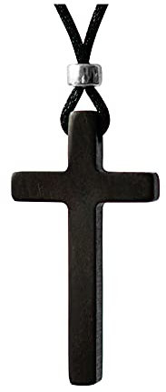 Xianli Wang Sandelholz Holz Kreuz Anhänger Halskette für Herren Damen Geschnitzt Holz Lässig Pullover Kette Schwarz