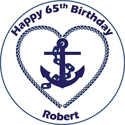 Sailing Anchor Blue Round Circle Cake Edible Icing or Wafer Topper 7.5 inch Personalised (Wafer)