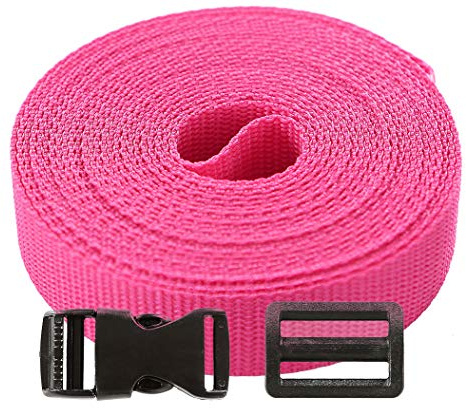 Gurtband Set 5m – Polypropylen Gurt mit 5 Klickverschlüssen und 10 Leiterschnallen 20mm – Strapazierfähiges Gurtband mit Schnallen und Verschlüssen,Pink