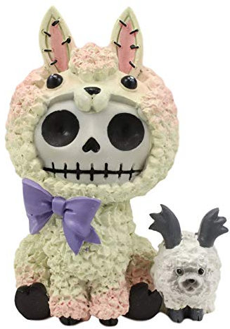 Ebros Gift Furrybones Paco The Fluffy Sheep Lamb with Purple Ribbon Collectible Figure Skelett Monster Sculpted Wool Lambs Hooded Costume Furry Knochen Skelette Statue