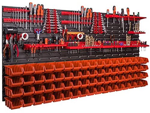 Werkzeugwand 1728 x 780 mm Stapelboxen Werkzeughalter Wandplatte Halterungsschienen Garage Lager Werkstatt Hobby (68 Boxen orange)