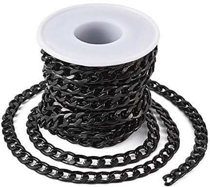 Beadthoven Aluminium-Panzerketten, schwarz, gedrehtes Metall, Armbänder, Halsketten, Gliederketten mit Spule, 12 x 7 mm, runde Panzerkette für Schmuckherstellung, 4,5 m