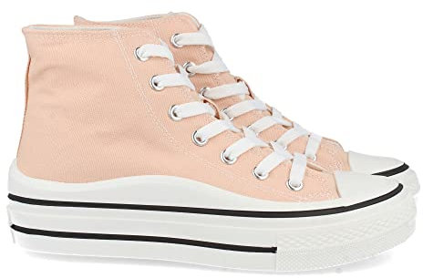 shoes&blues.es 62578-Zapatilla Abotinada, Plana para Mujer, Estilo Bamba, con Material Textil, y Cierre de Cordones, Primavera Verano 2022. Talla 40 Rosa