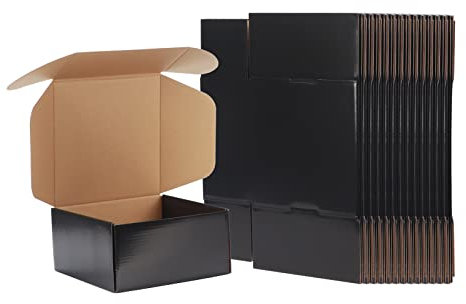EXYGLO 8x8x4 inch Cardboard Postal Boxes 25 Pack, 204x204x102 mm Black Gift Boxes for Packaging, Medium Shipping Box Mailers for Posting Mailing Small Business