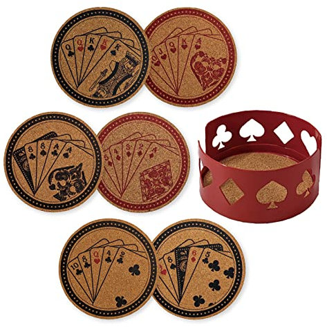 Mango Steam Korkuntersetzer mit Untersetzer, Pokerkarte, Rot, 6 Stück
