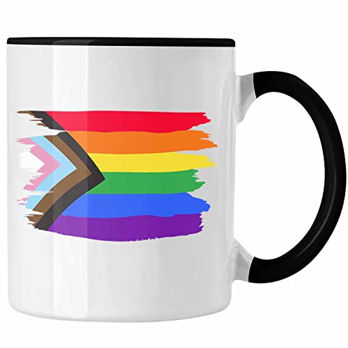 Trendation - Regenbogen Tasse Geschenk LGBT Schwule Lesben Transgender Grafik Pride Flagge (Schwarz)