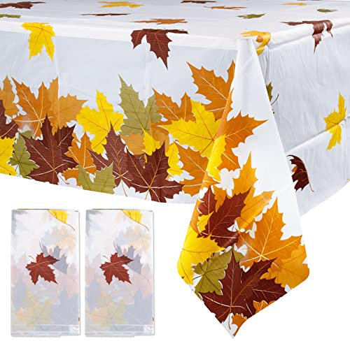 BETESSIN 2 Stück Herbst Tischdecken 130x220cm - Kunststoff Partytischdecke mit Ahornblatt Mustern - Herbst Tischdekoration für Herbstfest, Erntedankfest, Party Bankett Deko usw. (Dicke: 0.03mm)