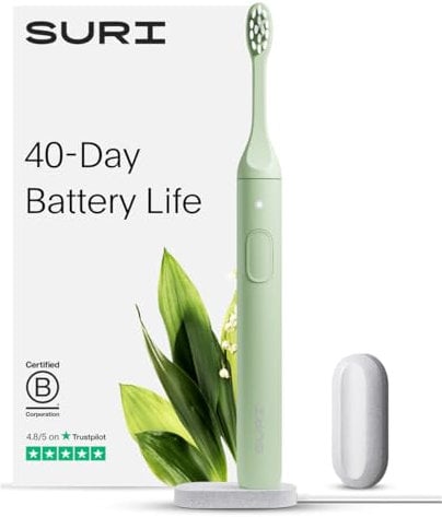 SURI Sonic Electric Toothbrush | 40+ Day Battery | UK’s No.1 Rated | Sustainable Electric Toothbrush Adults | Travel Tooth Brush | Sonic Toothbrushes | Green